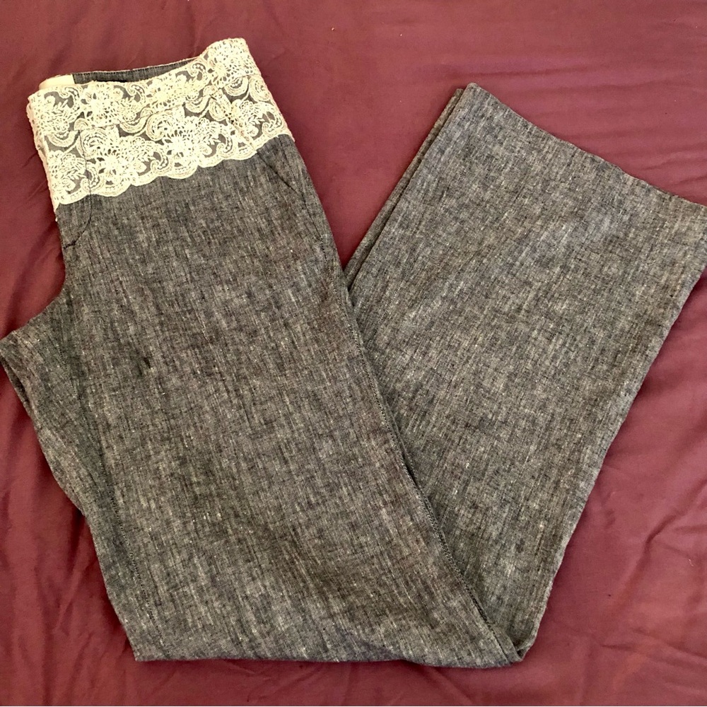 ELEVENSES sexy pants. Wide leg flare. Lace at waist and hips. Gorgeous! GUC